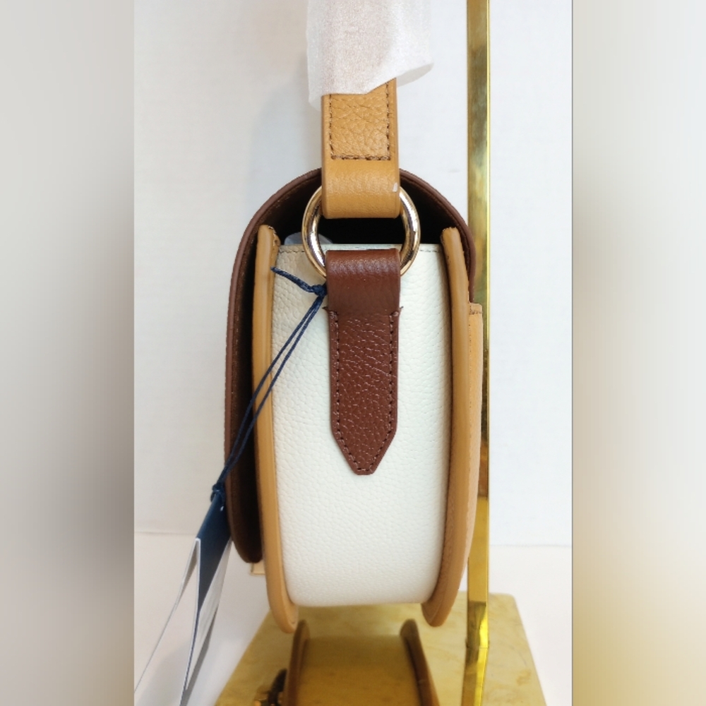 NWT Cole Haan Pebbled Leather Tri-Color Flap Crossbody Evie Saddle Bag - Picture 8 of 16